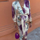 2025 Women's Dress Chic V-Neck Long Sleeve Sexy Open Long Skirt Two