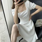 Zingj Summer New Retro Hepburn Wind Little Black Dress Fat Sister Waist Show Thin Square Collar Dress Women's