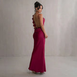 Zingj Summer Satin Temperament Condole Back Sexy Slim Evening Dress