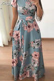 Women Summer Maxi Dress 2023 Casual Short Sleeve Boho Floral Print Long Dress Turtleneck Bandage Elegant Party Dresses