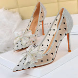 Shoes Bow-knot Women Pumps Mesh Hollow High Heels Rhinestone Stiletto Women Heels Sexy Party Shoes Women Sandals
