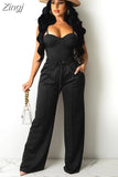 Sexy Casual 2 Piece Set Women Workwear Sleeveless Crop Tops High Waist Wide Leg Pants Suit Office Lady Party