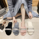Zingj New Wool Mop Indoor Home Plush Slippers Warm Flat Bottom Rhinestone 43 Large Size-Outfit