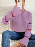 And Winter Sweater Women's Loose Long-Sleeved Striped Elbow Love Collar Knitted