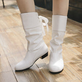 Round Head Down With Coarse Leather Boots After The Ribbon In The Boots