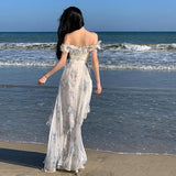 Zingj Seaside Vacation Wind Beach Sling Skirt Gauze French Flounce