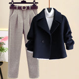 Zingj New Style Reduces Age 3 Sets Female Versatile Suit Windbreaker Coat Half High Collar Bottom Sweater Woolen Pants Tide-Outfit