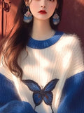 Early Autumn New Sweater Small Korean Languid Wind Hit Klein Blue Butterfly Print Knitting