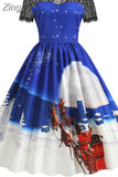 Christmas Costume Party Dress Short Sleeve Vintage Women Winter Xmas Sundress Robe