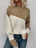 Women's Sweater Casual Loose Knitted Shirt Color Long-Sleeved Collar Knitting