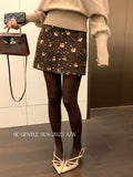 Xixi 13 Line 2025 Winter Squint High-Waisted Half-Dress Embroidered A-Word Bag Hip Short Skirt Woman