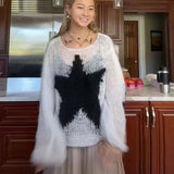 Zingj Hair Star Sweater Female Y2k New Fashion Round Collar Sweater