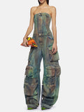 Zingj New Fashion Spray Color Camouflage Wipe Chest Integrated Overalls Sexy Hot Girl Jumpsuit