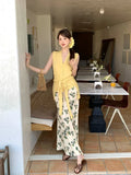 Xixi 2025 Summer New Temperament Retro Print High-Waisted Slimming Skirt With Crooked Pencil Skirt Women