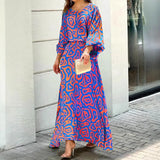 Women's Summer New Loose Print Long-Sleeved Top High Waist Half-Body Large-Size Dress
