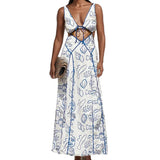 Women's Fashion Casual Simple Sexy Hanging Neck Empty Sleeveless Dress