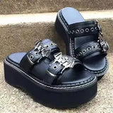 Women's Shoes 2025 Summer New Fish-Mouthed Bat Thick-Soled Cool Slippers Women's Dark Punk Hot