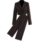 Autumn New Double Irregular Pants + Short Coat Top Fashion Casual Set Women