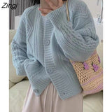 Autumn Vintage Knitted Sweater Women Winter Japanese Style Sweet Solid Cardigan Female O-neck Loose Casual Sweater