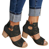 Coarse Heeled Fish Mouth Sandals Women Summer New Hollow Buckle Large Size Women's