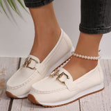 Women's Single Shoes 2025 Spring New Round Head Flat Solid-Colored Metal Chain Fashion Single Shoes Women's Casual