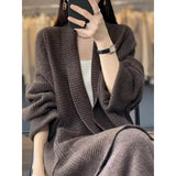 Korea's Dongdaemun Korean Version Of The Coat Woman Thicked Medium And Long Foreign Matchn Flower Cardigan Loose Lazy Knitted