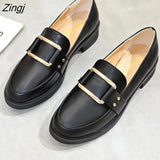 And American Fashion Women's Shoes Retro Loafers Small Leather Shoes Metal Decoration Single
