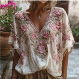3D Printed Autumn Temperament Elegant New Imitation Of The Shoulder Short-Sleeved Top