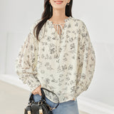Elegant Wood-Eared Chiffon Shirt Women's New High-End Print Thin Comfortable Tops In Spring