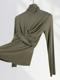 Zingj Turtleneck Bottom Shirt Women's Spring Dress Women's New Top Cross Fold Tight With A Long-Sleeved