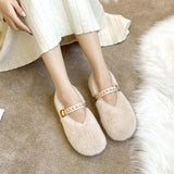 Shoes Women In Autumn And Winter Wearing Flat Rabbit Hair Plus Velvet Net Red Cotton Shoes Lefu Shoes Large Size