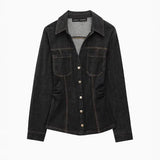Women's Clothing INS Explosive Fashion Collar Line Decoration Double Pocket Loose And Easy To Catch The