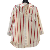 2025 Spring And Autumn New Korean Version Of Small Fresh Cardigan Striped Print Single Pocket Loose Long-Sleeved Shirt