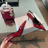 New Black Patent Leather High Heels Summer New Temperament Tip Fine Heel With