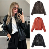 Women's Summer Fashion Temperament Autumn And Winter New Imitation Leather Bomber Jacket