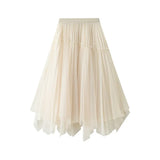 Yarn Dress Girl Spring New Nail Bead Irregular High Waist Front And Reverse Two Sides Wear Medium Long Yarn Skirt