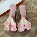 Wind-Red High Heels Women 2025 New Flower Clip High Heels Slippers Summer Dress High Heel Cool