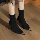 High-Heeling Short Boots Women 2025 Autumn And Winter New Black Metal Head Fine And Elastic Velvet Face Thin Socks
