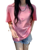 Zingj T-Shirt Women 2024 Summer Dress New Foreign Style Round Collar Love Embroidery Loose Korean Jacket Women's