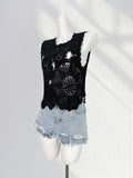 Zingj Lace Heavy Industry Embroidery French Hollow Out Jacket Summer Wearing Hook Flower Small Vest Advanced Sense Sleeveless T-Shirt