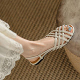Woven Sandals Women 2025 Summer Soft Soles French Silver Silver White Low-Heeled Hollow Fish Mouth
