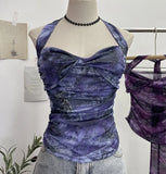 Shot Tie-Dye-Dyed Denim Print Folding Mesh Sling Sling Sling Neck With Bow Striped Backwear