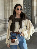 Women's Dress 2025 New Fashion Design Feel-Sensitive Leaf Folded V-Neck Shirt