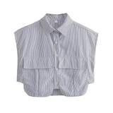Color Y2K Women's Big Pocket Splicing Irregular Cardigan Polo Collar Shirt Top