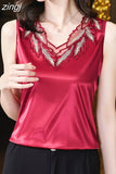 Women's Blouses Sexy Tank Tops Solid Female Embroidery Camisole Summer Satin Sleeveless Women Clothing Lace Womens