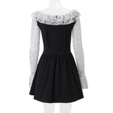 Black Lace Flare Long Sleeve Mini Dress- Outfit