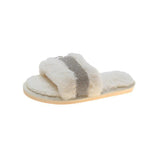 Zingj New Wool Mop Indoor Home Plush Slippers Warm Flat Bottom Rhinestone 43 Large Size-Outfit