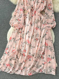 Autumn Women Printed Long Dress Vintage Puff Sleeve High Waist A-Line Casual Maxi Vestidos Vacation Beach Robe