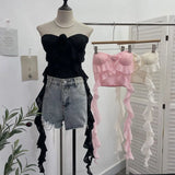 Real Shooting Lotus Leaf Side Flowers Sleeveless Chest Pads With Chest Vest Pure Desire Style Short-Term Wear