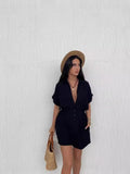 Women's Clothing 2025 Solid Color Short Sleeve Leisure Loose-Fitting Shorts Set